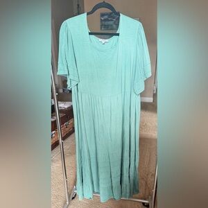 Flowy Green Pleated Maxi Dress